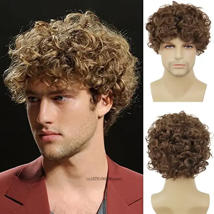 Perruque synthétique marron pour hommes