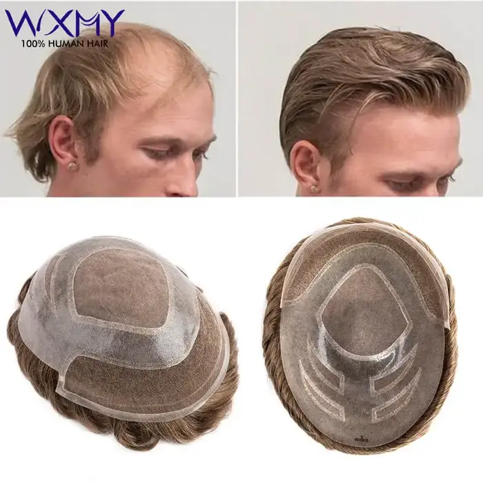 Versalite toupet hommes perruque mâle cheveux prothèse Mono & Pu avec suisse dentelle avant naturel