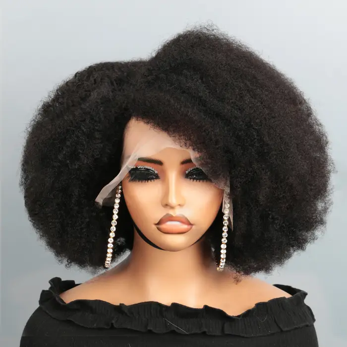 Perruque Bob Lace Front Wig naturelle crépue bouclée-Afro, 13x4x2, naissance des cheveux naturelle,