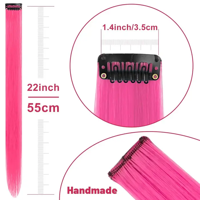 6 pièces Extensions de cheveux rouge Rose à clips
