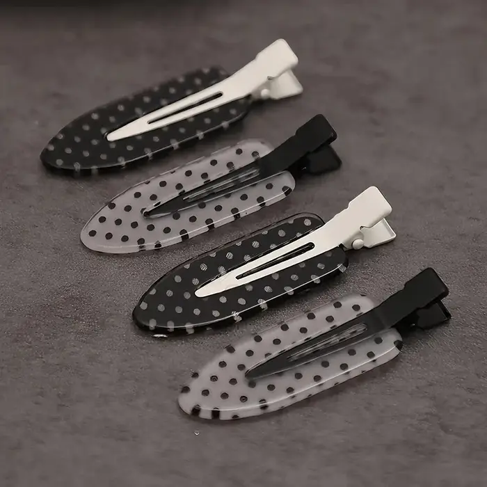 Pinces à cheveux en acrylique à pois noirs et blancs