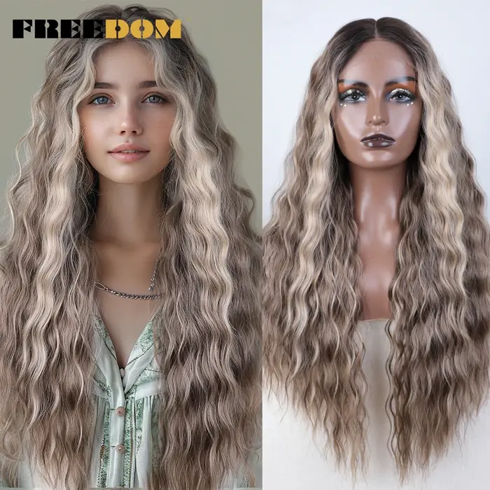 FREEDOM – perruque Lace Front Wig synthétique ondulée longue et profonde, perruque Lace Wig blonde o