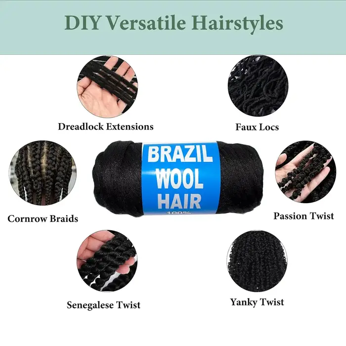 Extensions capillaires synthétiques brésiliennes en laine au Crochet pour femmes