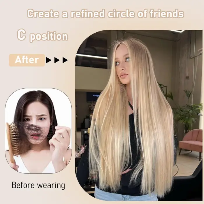Cheveux longs et raides en lin ultraviolet synthétique avec THES
