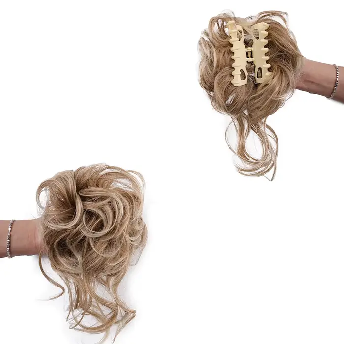 Chignon synthétique en désordre, Extensions capillaires Updo ébouriffées avec pince à griffes, chouc