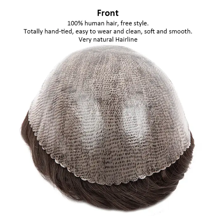 Nouveaux hommes toupet avec noeuds pleine PU 0.12-0.14 cm perruque de cheveux humains indien système