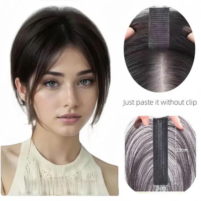 No Clip Toppers frange de cheveux humains amélioré pâte magique Toppers de cheveux frange pour les f