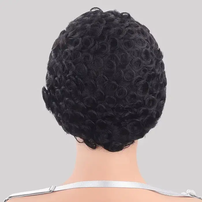 Perruque Courte Bouclée Chic et Élégante en Cheveux Humains 100% Naturels