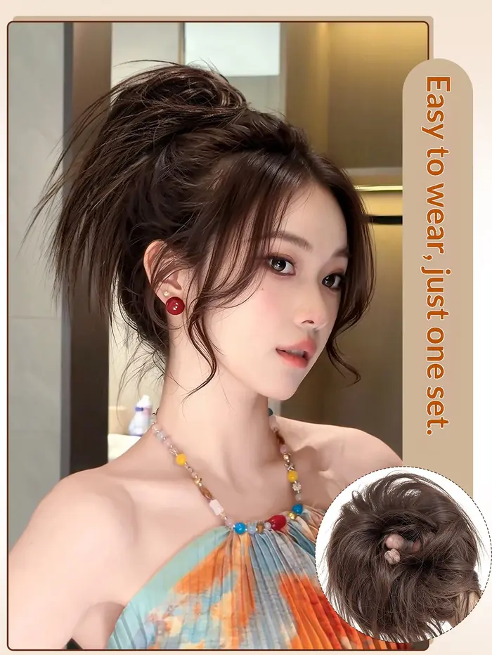 Nouvelle Postiche Synthétique Chignon Effet Désordonné
