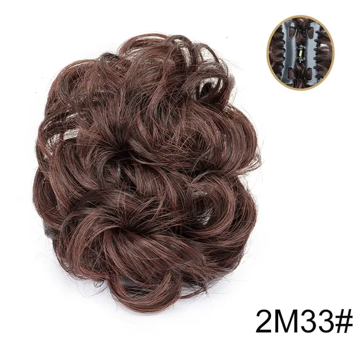 Chignon synthétique en désordre pour femmes, Extension capillaire courte, bouclée, ondulée, noire, B