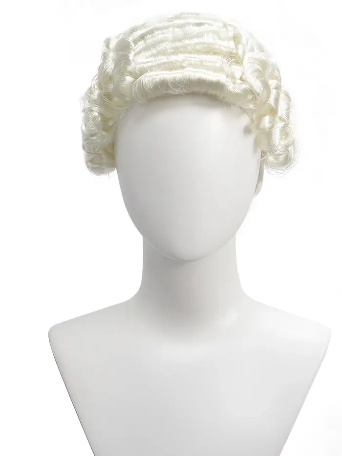 Perruque de juge ou d'avocat de style baroque blanc, cheveux synthétiques bouclés pré-coiffés pour c