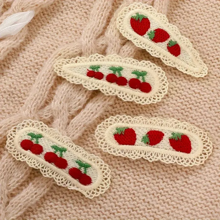 Épingles à cheveux mignonnes 2 pièces, épingles à cheveux tricotées colorées cerise et fraise, acces
