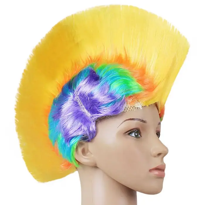 Perruque synthétique résistante à la chaleur, tête de crête de coq, chapeau de fête coloré drôle pou