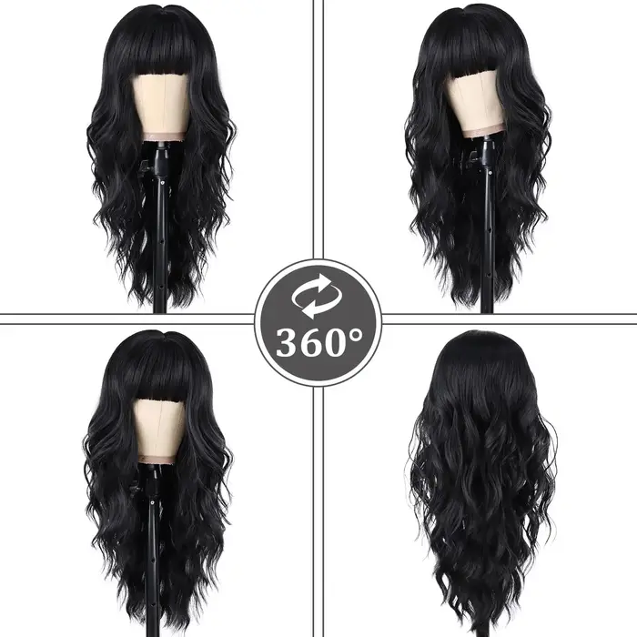 Nouvelle perruque bouclée synthétique noire pour fête, cosplay d'Halloween, usage quotidien, ensembl