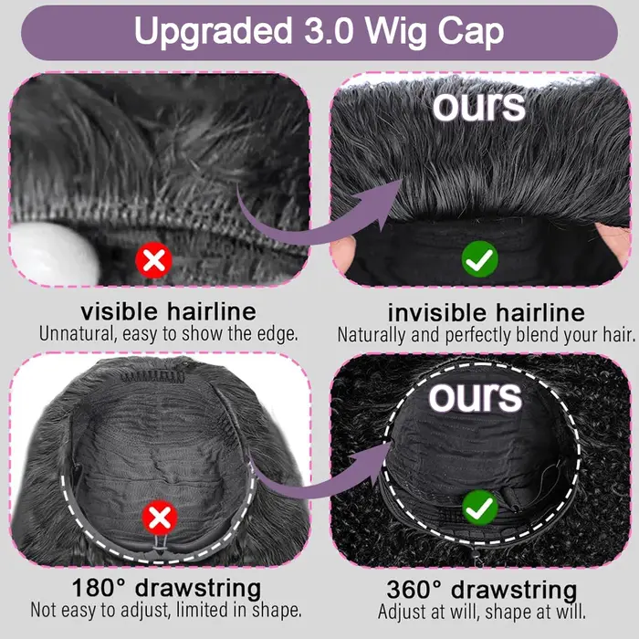 Perruque demi-tête 250% en cheveux humains, ondulée, avec bandeau, version améliorée 3-en-1, à cordo