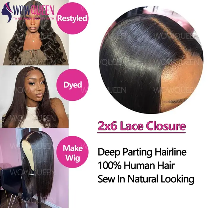 Paquets droits de cheveux humains avec fermeture 2x6 4x4 Extensions