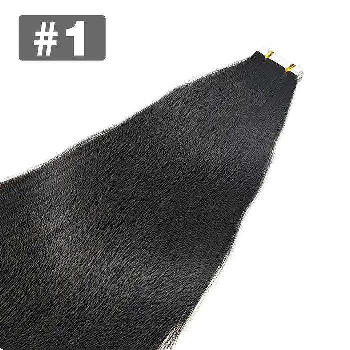 Extensions de cheveux à bandes adhésives lisses 100% cheveux humains 20 pièces Noir naturel Invisibl