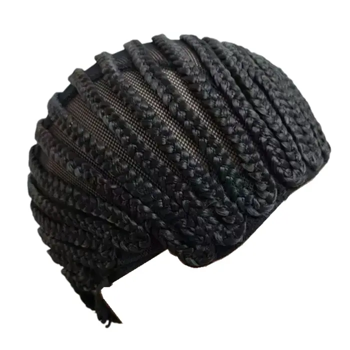 Bonnet de perruque tressé noir style cornrow