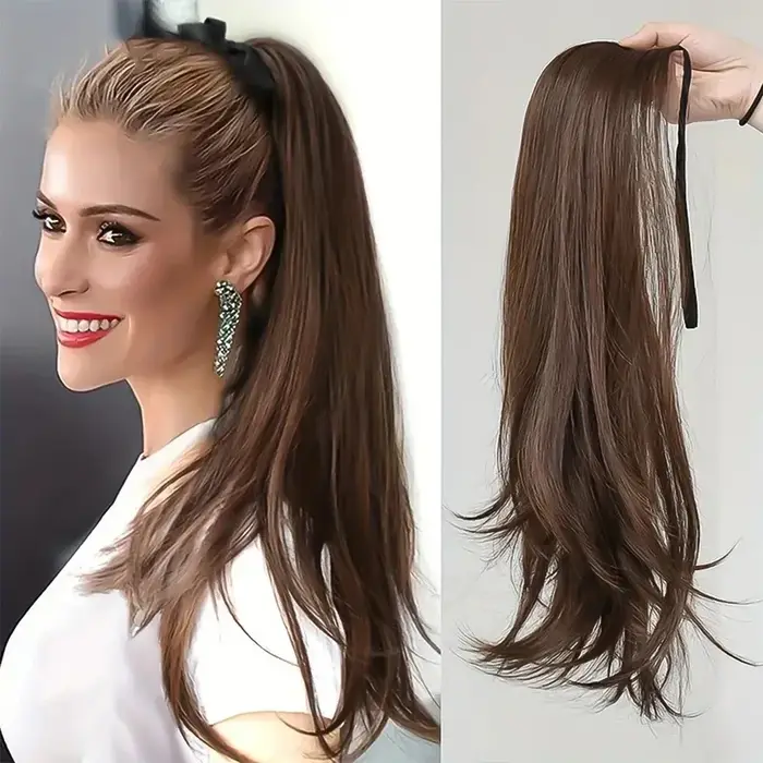 Postiche synthétique longue queue de cheval Extensions de cheveux noir brun perruques pour les femmes chaleur Reistan