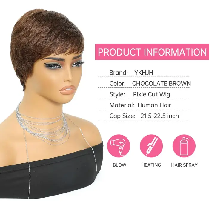 Perruque courte brune cheveux humains # 4 perruques