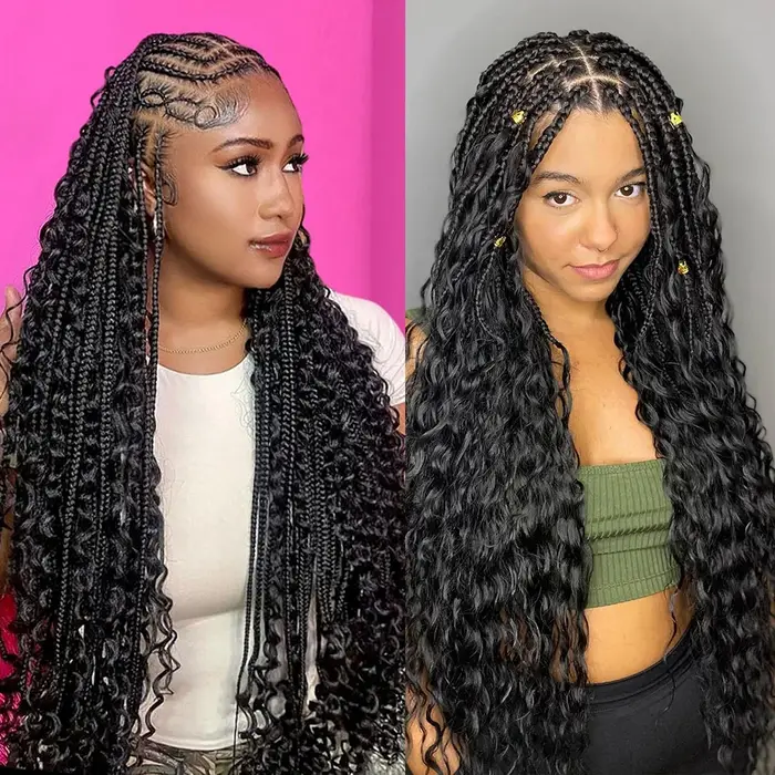 Boho tresses cheveux humains bouclés cheveux paquets en vrac pour tressage vague profonde 2 paquets 100g sans trame cheveux humains paquets Extension de cheveux