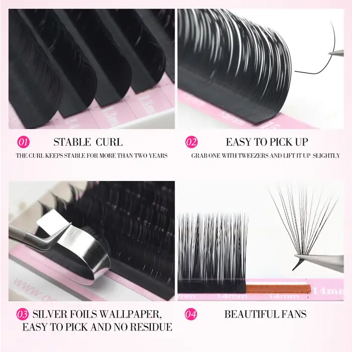 Qeelasee Extensions de cils L L + LC LD Curl vison noir mat naturel doux PBT