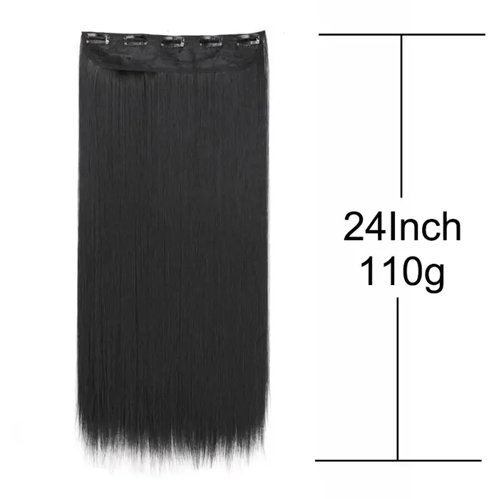 WIGSIN 60 cm synthétique longue droite pince en une seule pièce Extension de cheveux 5 Clips brun noir résistant à la