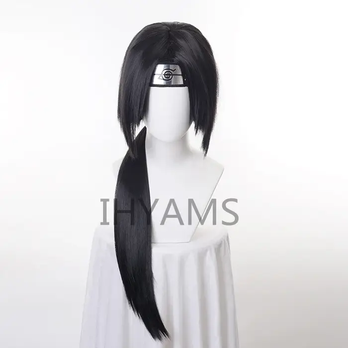 Perruque de Cosplay Anime Uchiha Itachi, Cheveux Synthétiques Longs et Lisses, Noir, Degré de Chaleu