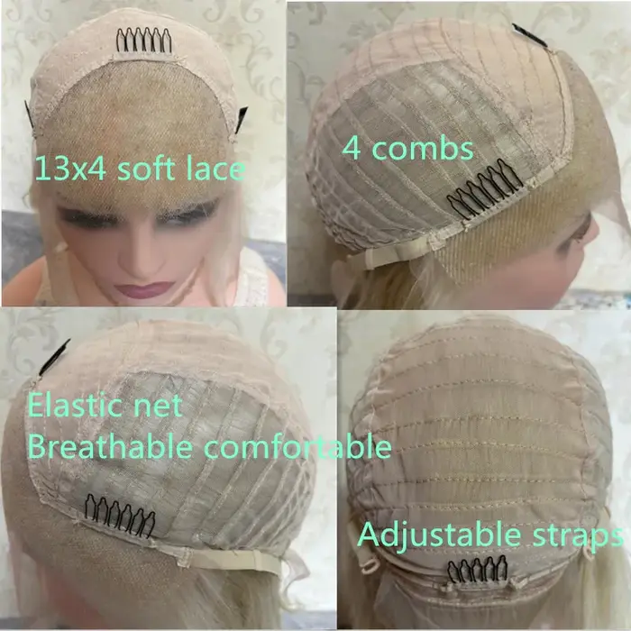 Perruque Lace Front Blonde Cendrée Courte Bob pour Femmes, Mèches Colorées, Cheveux Synthétiques Mél