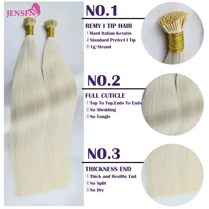 JENSFN I pointe Extensions de cheveux 1g/brin 16 "-26" pouces Remy Fusion naturelle 100%