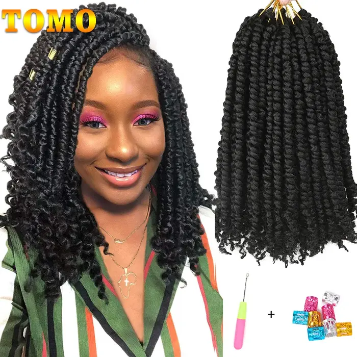 TOMO Twist Crochet cheveux synthétiques pré-bouclés Passion torsion 12 brins longs bohème tressage Extensions