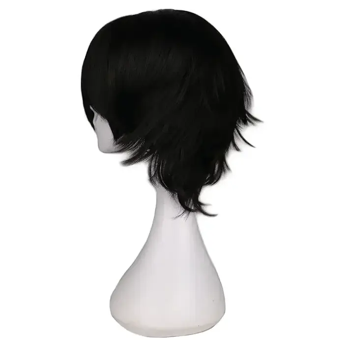 Perruque Cosplay Courte et Droite Noire pour Homme