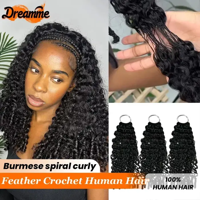Extensions de cheveux humains au Crochet en plumes bouclées, sans nœuds, pré-séparées, Extension au