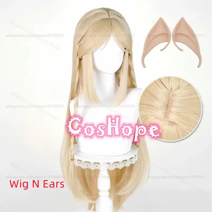 Cartethyia Cosplay perruque avec oreilles 90 cm de Long pré tressé lin doré