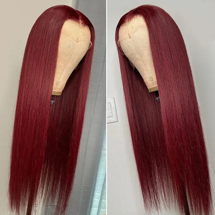 Perruque avant en dentelle HD perruques de cheveux humains 99J bordeaux pré plumé 13x6 couleur HD de