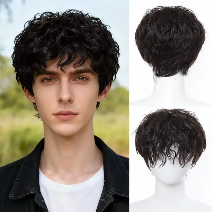  Perruque synthétique frisée crépue pour homme