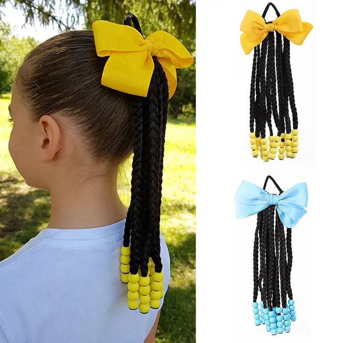 Extensions de cheveux tressées pour enfants avec perles et nœuds