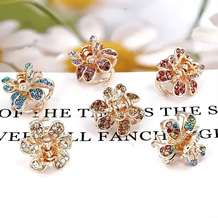 Pince à cheveux en forme de fleur en strass, petite griffe en cristal, épingles à cheveux brillantes