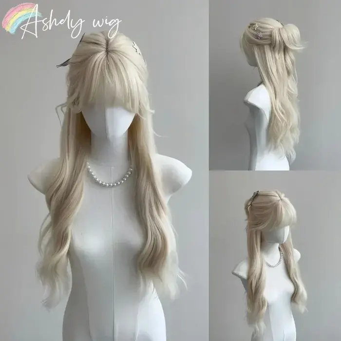 Ashely perruque blonde blanche pour femmes cheveux longs ondulés perruques blanches résistantes à la