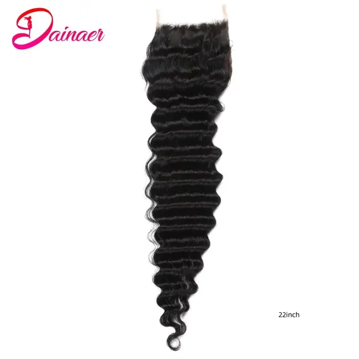 Perruque Lace Closure Deep Wave Brésilienne Remy 100% Naturelle, Cheveux Humains Doux, 4x4, Pre-Pluc