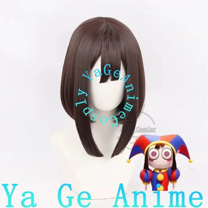 Pomni Cosplay Wig Bob avec dessus de tête réaliste pour Digital Circus