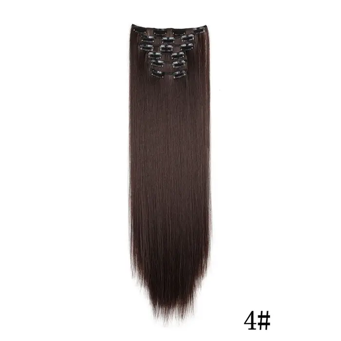 Extensions de cheveux synthétiques à clips, longues et lisses, blondes et noires, résistantes à la c