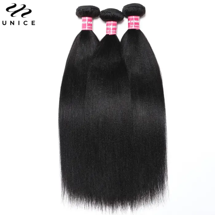 Unice Hair Yaki droit 3 paquets traiter couleur naturelle 100% paquets de cheveux humains coudre en 
