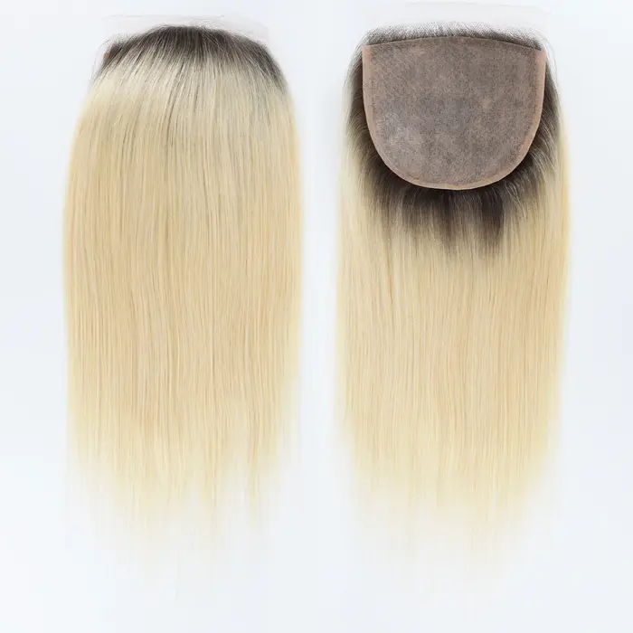 Base en Silicone fermeture à lacets Ombre blond clair en soie 5x5 pouces Topper avec ligne de cheveu