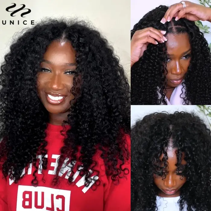 Perruque Unice Hair EasiContour Jerry Curly V Part 100% Cheveux Humains, Bordure Invisible Améliorée