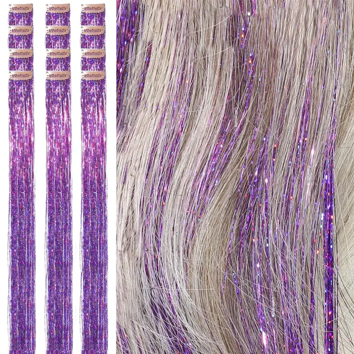 Extensions de cheveux synthétiques à Clip en guirlandes à paillettes