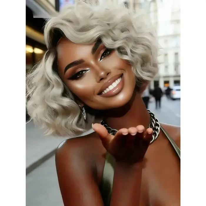 Perruque courte bob ondulée couleur 4/27 avec mèches ombrées, perruque frontale en dentelle 13x4, ch