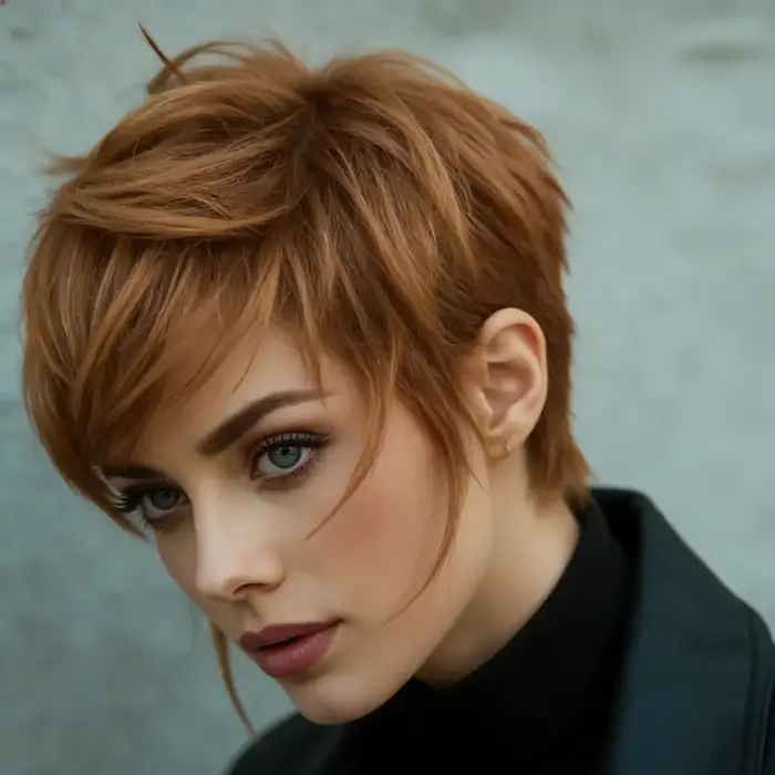 Perruque courte chic dégradée couleur auburn cuivré chaud