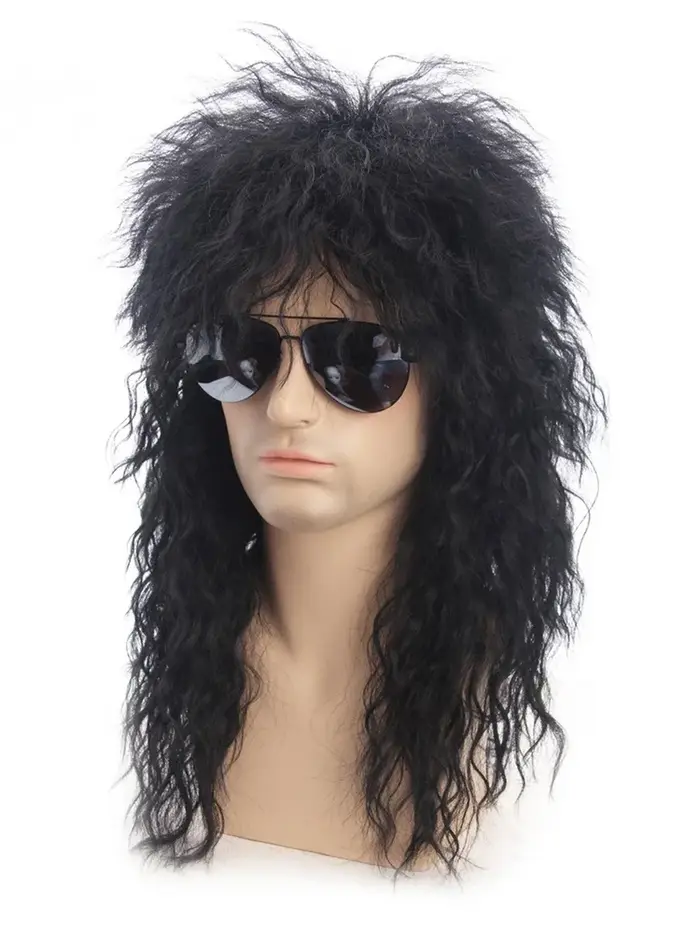 Perruque Rockstar blonde Punk pour hommes, perruque longue et moelleuse pour fête d'halloween, perruque synthétique de mulet, accessoires de Cosplay Rock, années 70 et 80