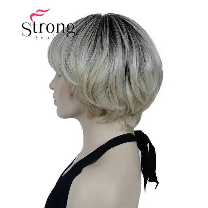 Perruques synthétiques ombré Blonde courte | Perruque coupe au carré style
